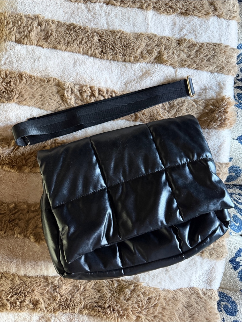 Anthropologie Black Quilted Puffer Shoulder Bag with Strap